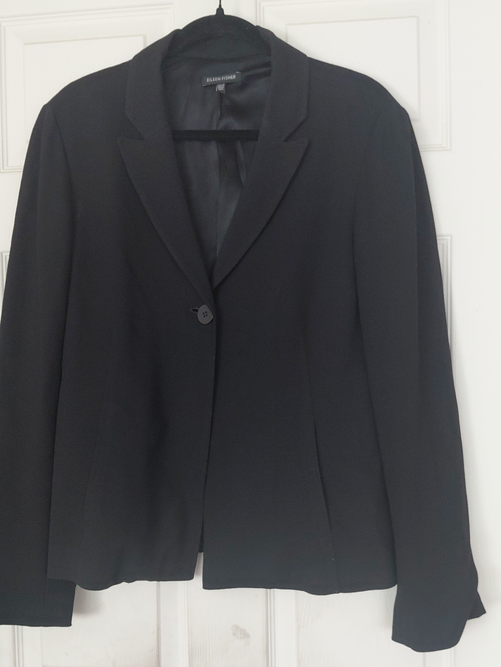 Eileen Fisher Womens Black Single-Button Tailored Blazer M Viscose Nylon Spandex